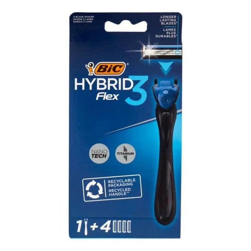 Bic Hybrid 3 Flex Mens Refillable Razor Kit- 4blades